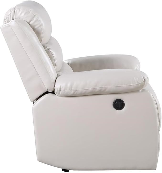 BOWERY HILL Power Recliner Faux Leather Upholstered Beige Finish 39 W x 38 D x 41 H Pillow Top Armrests Pocket Coil Spring Seating Adjustable Seat Comfortable Living Room Chair