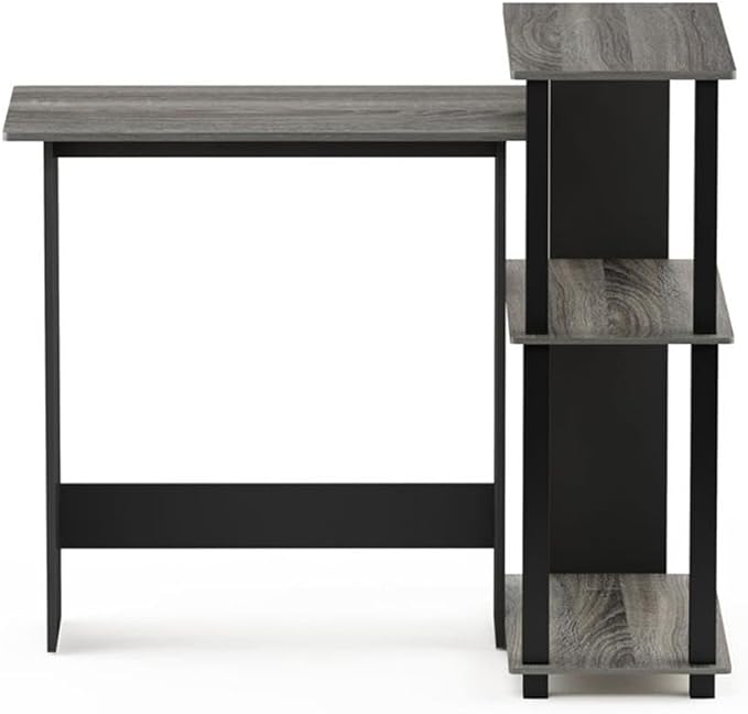 Furinno Abbott Corner Computer Desk with Bookshelf French Oak Grey/Black