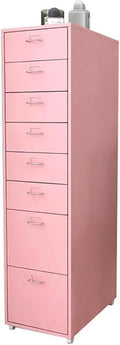 ELEFOCUS 8 Drawer Storage Cabinet Drawer Living Room Multi-Layer Storage Cabinet Office Iron Filing Cabinet with Pulleys(Color:Pink)