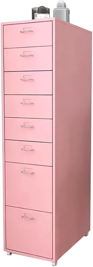 ELEFOCUS 8 Drawer Storage Cabinet Drawer Living Room Multi-Layer Storage Cabinet Office Iron Filing Cabinet with Pulleys(Color:Pink)