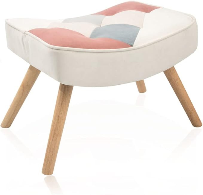 Accent Chair with Ottoman Living Room Chair and Ottoman Set Comfy Side Armchair for Bedroom Creative Splicing Cloth Surface Pink