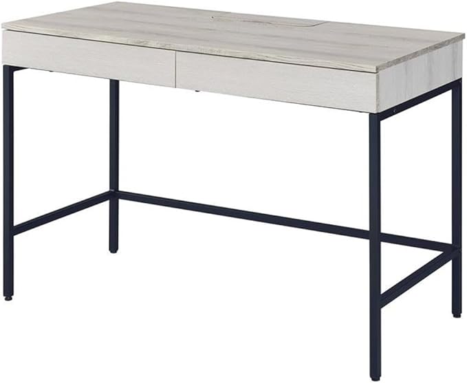 Acme Wendral Wooden Top Writing Desk with 2 Drawers in Natural and Black