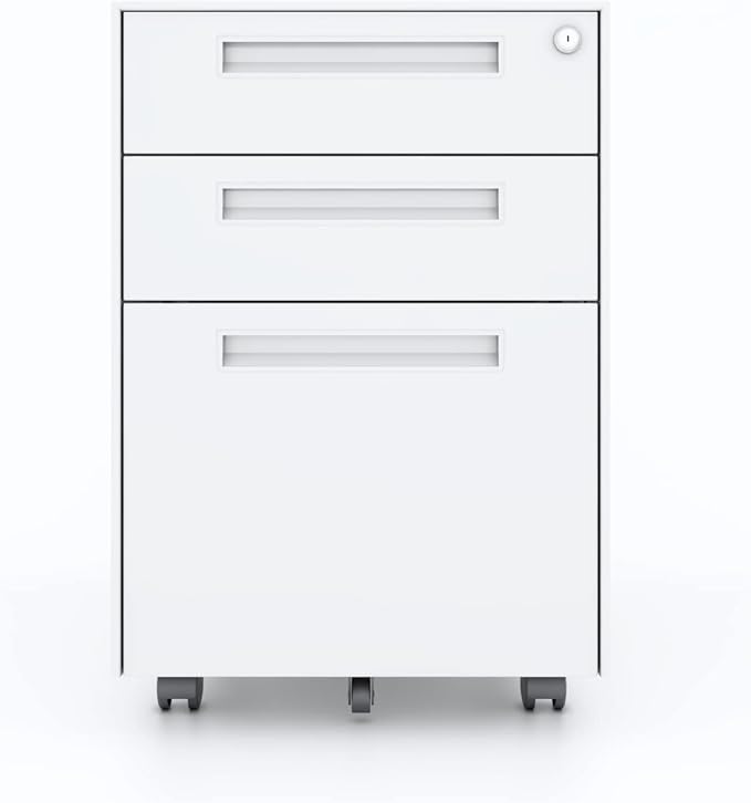 3 Drawer Metal Mobile Vertical Locking File Cabinet with Lock Under Desk Rolling Filing Cabinets for for Home OfficeFully Assembled Except WheelsAnti Tilting Waterproof Moisture Proof
