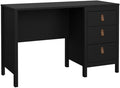 Pemberly Row Home Office Writing Desk 47 in Engineered Wood Black Matte Paper Foil Finish 3 Storage Drawers with Metal Glides 2 Hardware Options Sleek Workspace for Home or Office Use