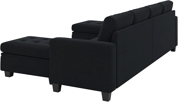 Belffin Velvet U Shaped Sectional Sofa Couch with Storage Ottoman Convertibel Sectional Sofa with Reversible Chaises Black