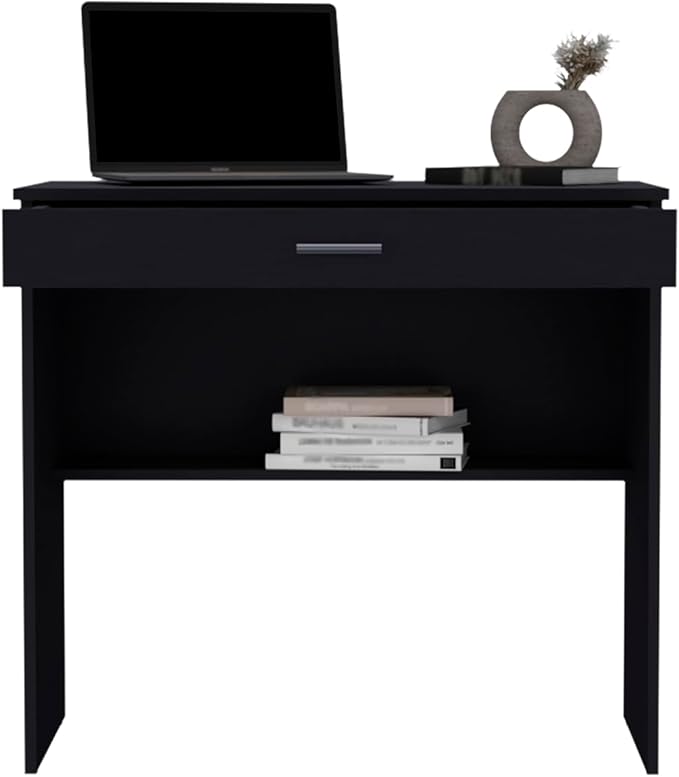 80 C Writing Desk Compact Workstation with Drawer and Lower Shelf for Home Office and Small Spaces