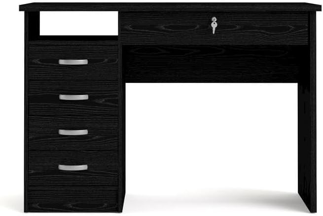 Black Home Office Desk with 5 Drawers and Open Shelf Lockable Storage Computer Desk and Study Table Ideal for Work from Home Setup