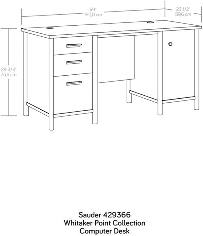 Pemberly Row Contemporary Engineered Wood Desk Natural Maple Finish 3 Drawers with File Storage Adjustable Shelf 2 Cord Pass-Throughs BIFMA Certified Home Office Computer Desk Versatile