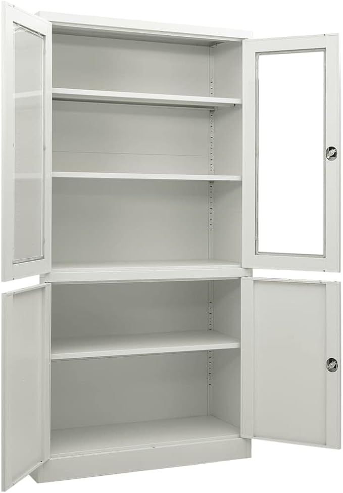 Metal Office Cabinet Garage Storage Cabinet with 4 Doors and 3 Adjustable Shelves 70.9 Light Gray Steel Lockable File CabinetLocking Tool Cabinets for OfficeHome (Style C)