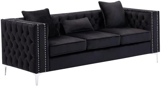 Lilola Home Lorreto Black Velvet Sofa