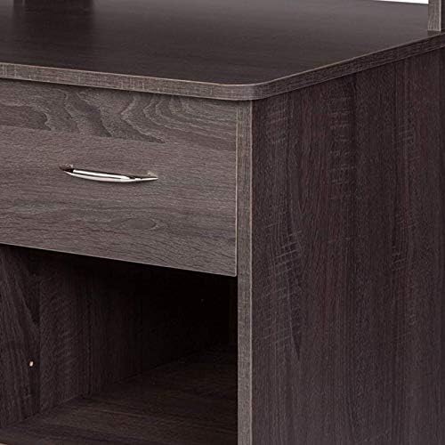 OneSpace Essential Computer Desk Modern Office Desk with Hutch and Pull-Out Keyboard Tray Grey Oak
