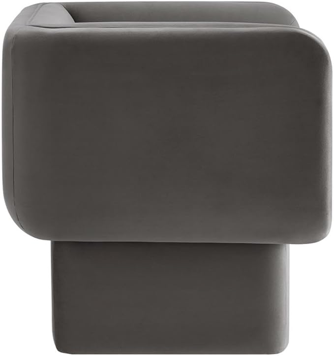 Pemberly Row Modern Performance Velvet Accent Chair Storm Gray Upholstery Dense Foam Padding Fixed Cushions Sturdy Wood Frame French Piping Bedroom Living Room or Office Seating