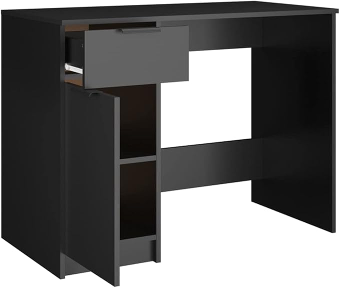 vidaXL Modern Desk with Storage - Engineered Wood - Black Color - Perfect for Home Office Living Room or Bedroom