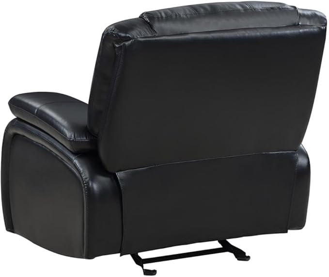 Pemberly Row Faux Leather Upholstered Glider Recliner Chair Black Manual Recline 38 H x 37.75 W x 38.25 D Plush Foam Cushions Padded Arms Wall Hugger Living Room or Den Seating