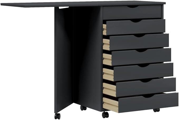 Foldable Design Rolling Cabinet with 7 Storage Drawers Mobile Home Office Study Writing Desk with Smooth Wheels Space Saving Compact Desk Gray