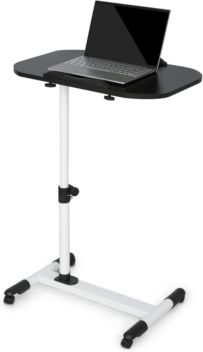 MoNiBloom Mobile Laptop Desk 360° Rotatable Panel Adjustable Height Desk Rolling Cart Ergonomic Table with Wheels for Home Office School Black