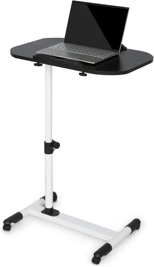 MoNiBloom Mobile Laptop Desk 360° Rotatable Panel Adjustable Height Desk Rolling Cart Ergonomic Table with Wheels for Home Office School Black