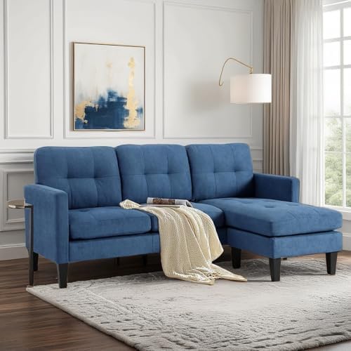 L Shaped Couch Convertible Sleeper Sofa Bed with Reversible Chaise Sectional Lounge Sectional Boneless Couch for Apartment Small Couches for Small Spaces Blue