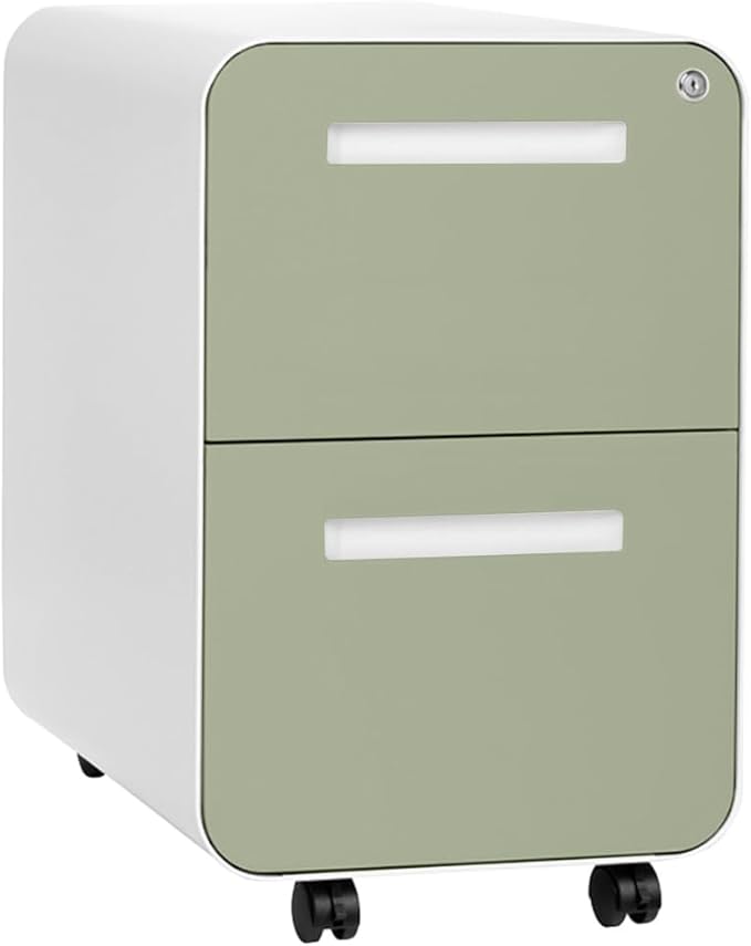 Laura Davidson Furniture Stockpile 2 Drawer Mobile File Cabinet with Lock - Under Desk Metal Filing Cabinet Legal/Letter File Folders Wheels and Stationary Feet Pre-Assembled Sage Green
