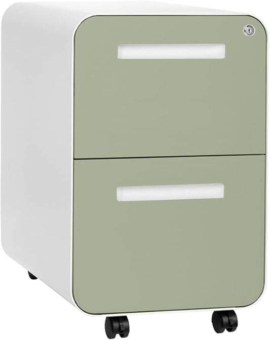 Laura Davidson Furniture Stockpile 2 Drawer Mobile File Cabinet with Lock - Under Desk Metal Filing Cabinet Legal/Letter File Folders Wheels and Stationary Feet Pre-Assembled Sage Green