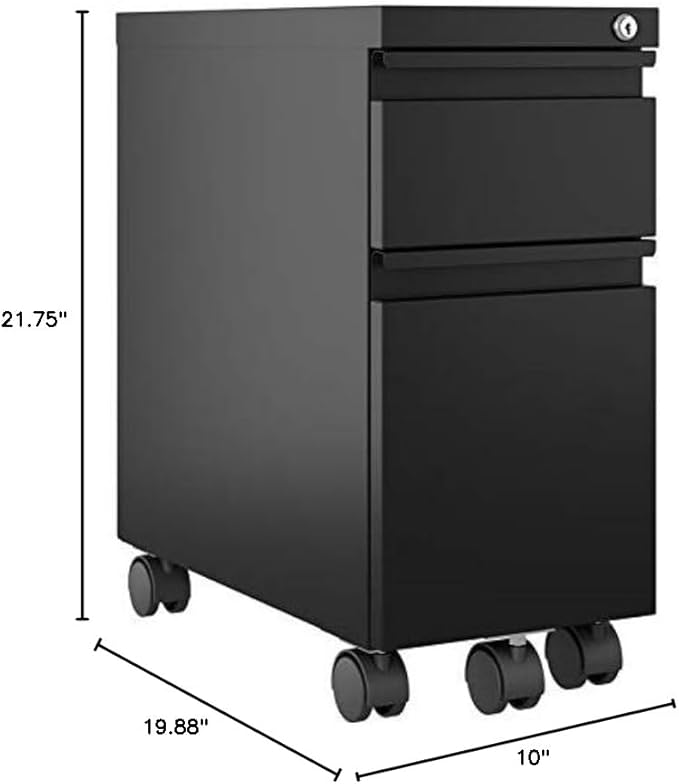 UrbanPro 20 2-Drawer Modern Metal Mobile Filing Cabinet Black Finish Compact Design Box/File Drawer Configuration Letter/Legal Folder Rails Durable Steel Home Office or Workspace Use