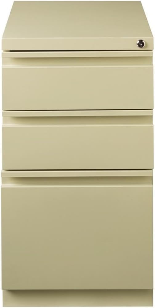 BOWERY HILL Mobile Pedestal Filing Cabinet 20 Deep Steel Construction Putty/Beige Finish 3-Drawer Box/Box/File Configuration Lockable Hidden Casters Letter-Size Hanging File Storage