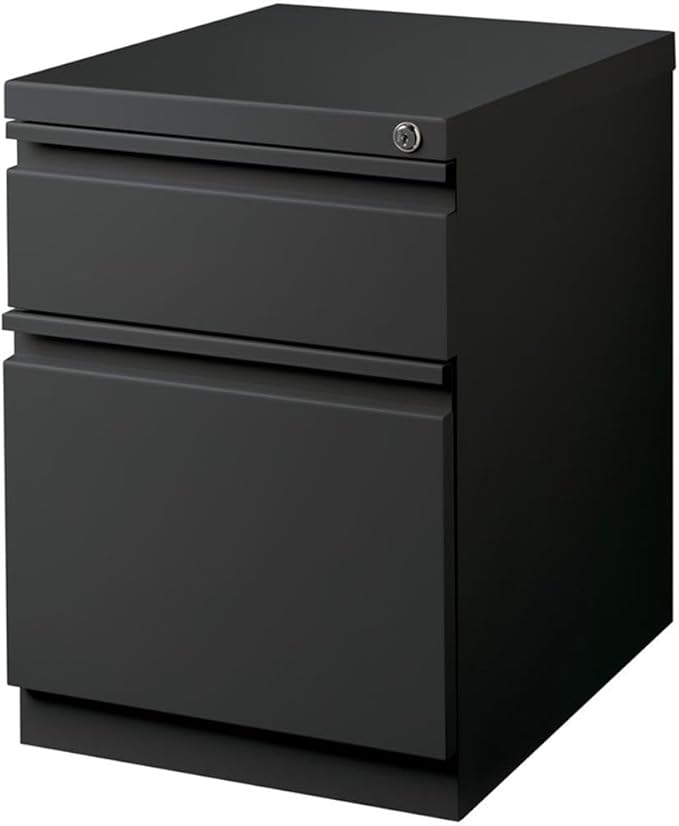 Pemberly Row 20 Metal Mobile Pedestal Filing Cabinet Charcoal Finish 2 Drawers Letter-Size File Compatible Ball-Bearing Suspension Lock Included Hidden Casters Contemporary Office Storage Unit