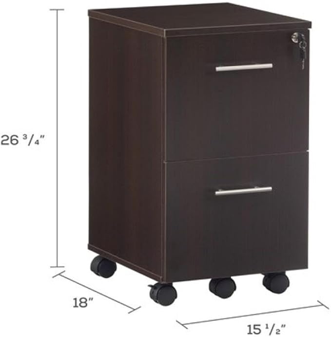 Scranton &amp Co File Cabinet with 2 Drawers &amp 1 Lock Rolling Mobile and Portable File Cabinet with Wheels for Documents A4/Letter/Legal(Mocha)