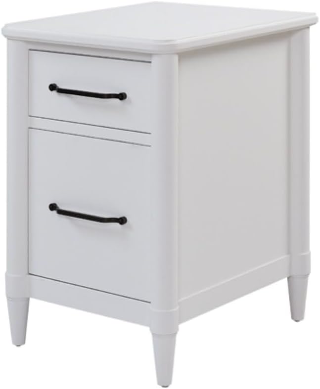 2 Drawer Small File Cabinet with Lock - Solid Wood Under Desk Locking Drawers Storage Organizer for Home Office Filing CabinetsWhite