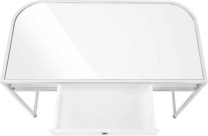 Computer Desk with Storage Drawers 48 Contemporary Work Desk for Home Office White Laminate Chrome Metal
