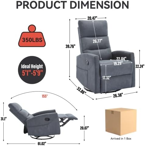 Recliner Chair for Living Room PU Leather Massage Recliner Chair Winback Single Sofa Home Theater Chairs Adjustable Modern Reclining Chair with Padded Seat Backrest for Adults (Gray)