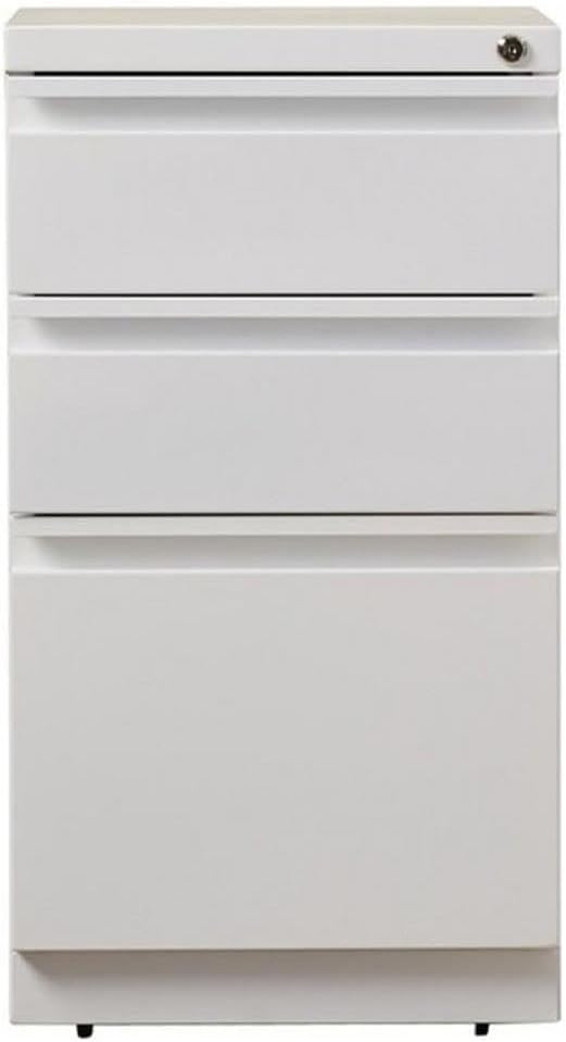 BOWERY HILL 3-Drawer Metal Mobile Filing Cabinet 20 in Depth Steel Construction White Finish Hidden Casters Letter-Size File Storage Pre-Assembled for Home or Office Use