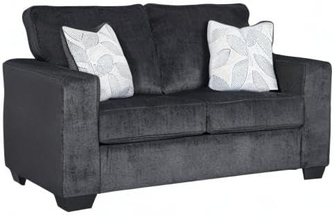 Signature Design by Ashley Altari Modern Loveseat with 2 Accent Pillows Dark Gray