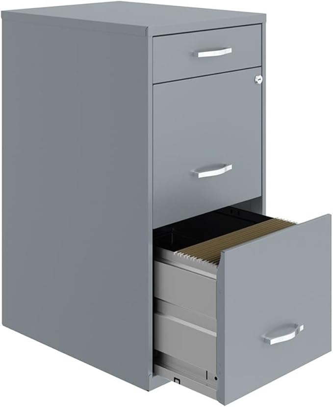 Scranton &amp Co 18 3-Drawer Metal Filing Cabinet Gray Finish High-Sided Letter File Storage Locking Top Drawers with Pencil Organizer Smooth Glide Suspension Compact Home or Office Use
