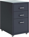 3 Drawer File Cabinets Metal Mobile File Cabinets with Wheels File Cabinets for Home Office and Under Desk(Color:Dark Gray)