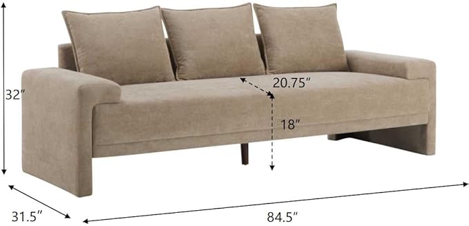 Christopher Knight Home Ahrab 84 Upholstered Sofa with 3 Back Pillows Modern Fabric 3-Seater Sofa Cozy Oversized Loveseat with Low Armrest Spacious Lounge Seating for Living Room Home Rest Camel