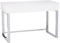 BOWERY HILL Modern Adjustable Height Wood &amp Metal Sit-Stand Desk 47.75 W x 23.75 D x 32 H High Gloss White Finish Ergonomic Lift-Top with Hidden Storage Contemporary Style Home Office Desk