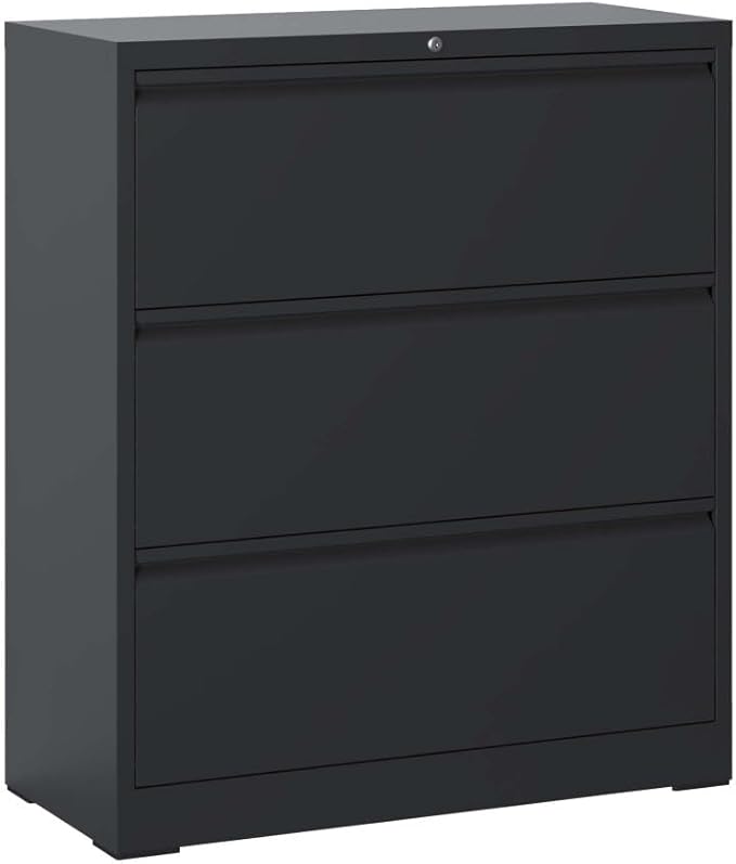Lateral File Cabinet with Lock – Heavy-Duty Metal Filing Cabinet for Home Office Space-Saving Wide Storage for Letter/Legal/A4/F4 Silent Full-Extension Slides Easy-Assembly (Black + Modern)