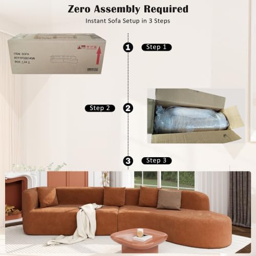 132 Modern Sectional Sofa with Curved Design 2-Piece Chenille Fabric Modular Couch with 4 Pillows Plush Sponge &amp Spring Cushion Large Sponge Modular Sofa for Living Room (Orange-07)