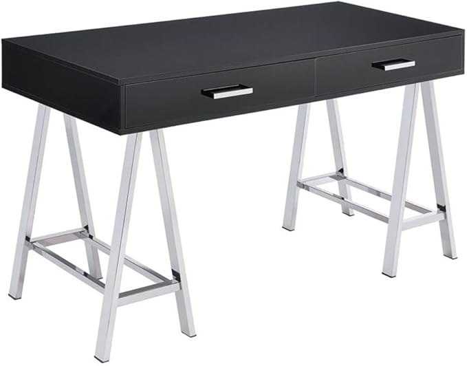 Acme Coleen 2-Drawer Metal Home Office Desk in Black and Chrome