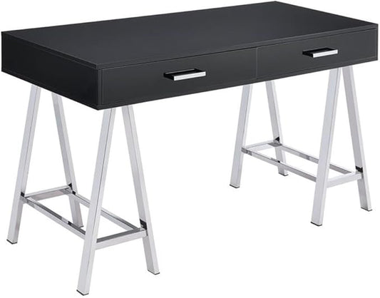 Acme Coleen 2-Drawer Metal Home Office Desk in Black and Chrome
