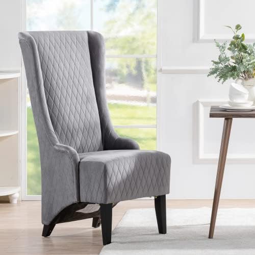 High Back Dining Chairs Living Room Chairs Upholstered Gray Fabric Accent Wingback Armchair Muebles para El Dormitorio with 9.8 Thicked Padded Seat Wooden Legs Mysterious Gothic Decor