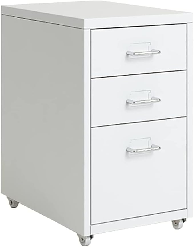 ELEFOCUS Metal Mobile File Cabinet with Wheels - 3-Drawer Filing Cabinet Under Desk for Home/Office(Color:White)