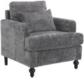 QQU Modern Upholstered Armchair Chenille Fabric Single Armchair with Cushions Living Room Lounge Chair Reading Chair with Solid Wood Frame Suitable for Bedroom Reception RoomGrey