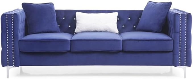 Glory Furniture Paige Velvet Sofa in Blue