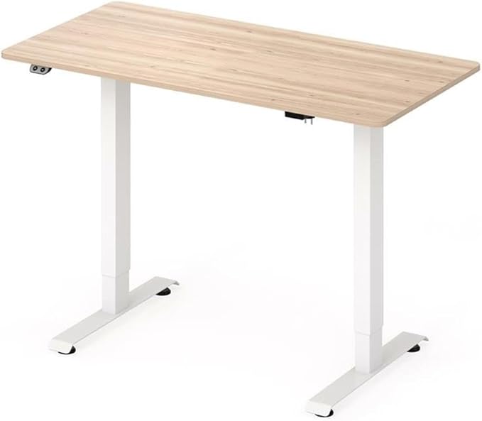 BOWERY HILL Modern Height Adjustable Standing Desk 47.2 W x 23.62 D x 22.76-44.96 H MDF and Metal Construction Natural and White Finish Home Office Desk for Work or Study