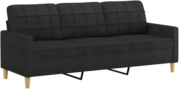 vidaXL Modern 3-Seater Sofa in Black Fabric 70.9 Wide for Comfortable Seating Ideal for Living Room Lounge or Office Space
