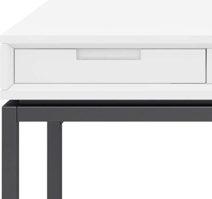 SIMPLIHOME Banting Desk - 60 Inch Wide Solid Wood and Metal Writing Desk in White Modern Industrial Home Office Computer Table for Study with 2 Drawers and Flip-Down Keyboard Tray