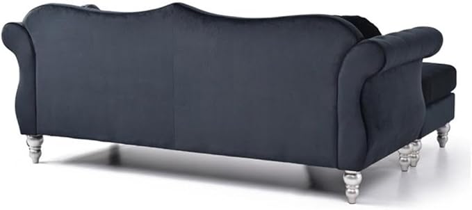 MAKLAINE Transitional Tufted Velvet Sofa Chaise Black Finish 81 in Wide Hardwood Frame Pocket Coil Seat Turned Wood Legs Hand Applied Nailheads Flared Arms Living Room Seating Includes 2