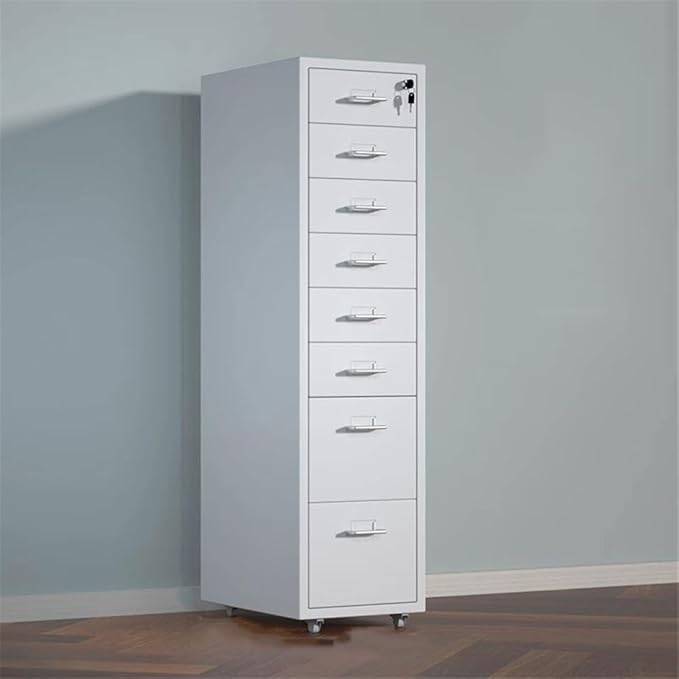 File Cabinets Metal File Data Organizer Multifunctional Office Storage Drawer Cabinet 8 Layer Large Capacity File Cabinet with Lock File Storage Cabinets(White)